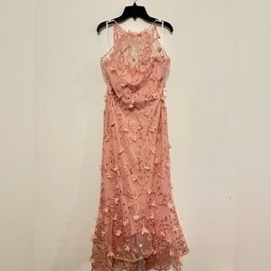Dessy Collection Blush Pink Floral Backless Dress